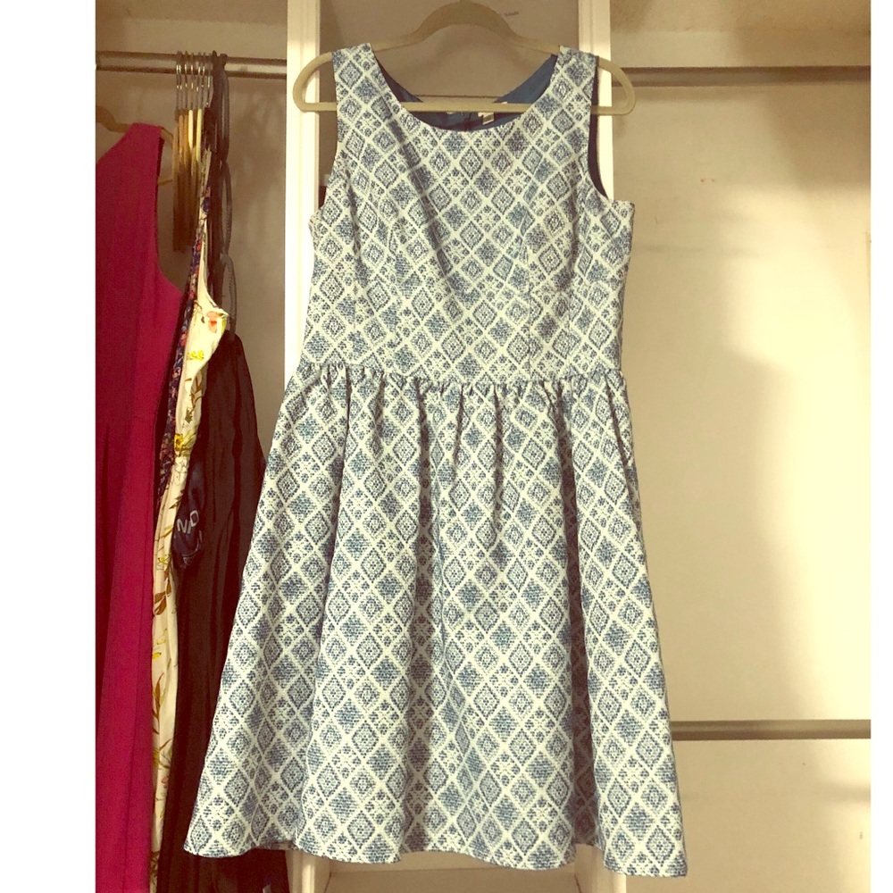 Turquoise/blue and white a-line dress